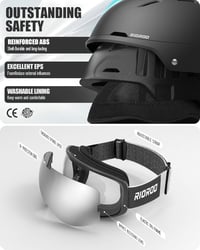 RIOROO Síbukósisak és Szemüveg Szett - Állítható Szellőzésű Sportbukósisak, Szélálló, Unisex, Snowboard, Sí és Téli Sportokhoz, Fekete, S Mé 2