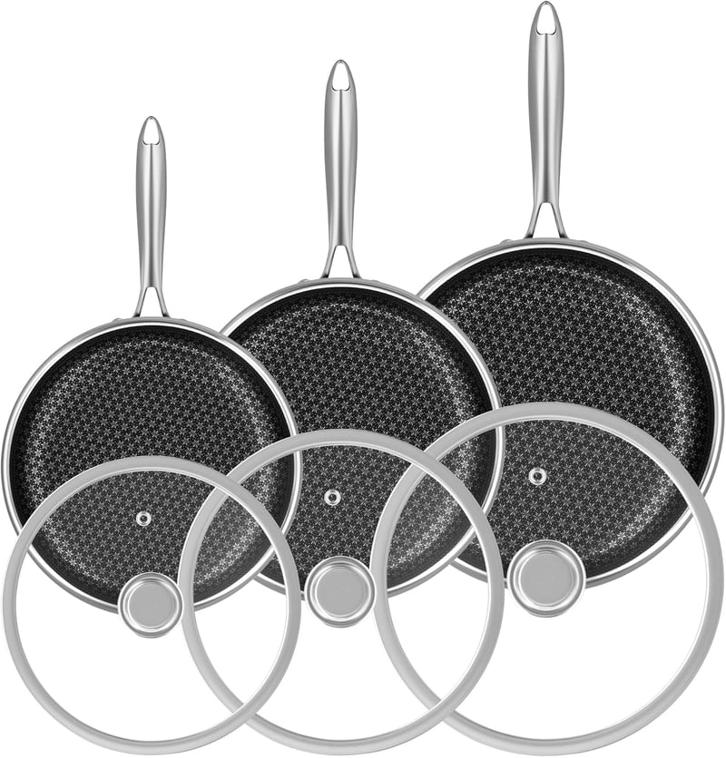 RIOVARM Rozsdamentes Acél Serpenyő Szett Indukciós Tapadásmentes Fedeles Serpenyők 20cm 26cm 30cm Wok Minden Főzőlaphoz