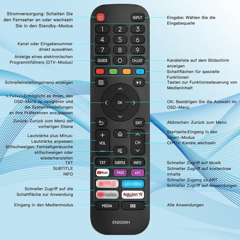 Riry Távirányító Hisense EN2G30H/EN2A30 VIDAA LCD LED 4K UHD Smart TV-hez Helyettesítő Univerzális Távkapcsoló