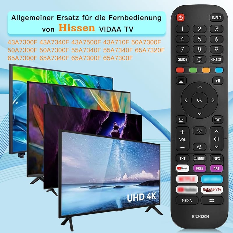 Riry Távirányító Hisense EN2G30H/EN2A30 VIDAA LCD LED 4K UHD Smart TV-hez Helyettesítő Univerzális Távkapcsoló