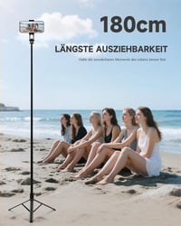 RISEOFLE 180 cm hliníkový stojan na telefón a selfie tyč, výsuvný statív na smartfón s bezdrôtovým diaľkovým ovládačom, iPhone/Samsung/Android/ 3