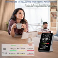 Detektor CO2 RISOON – Prenosný merač kvality ovzdušia s 2500 mAh batériou, displejom CO2/TVOC/teploty/vlhkosti a alarmom vetrania v interiéri 4