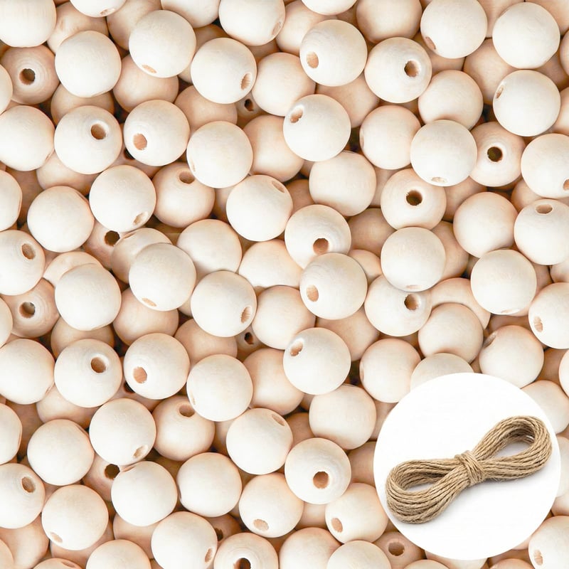 RITOLLO 140 buc. Mărgele din lemn 20 mm, Bile din lemn natural cu gaură, Mărgele rotunde din lemn pentru înșirare (gaură 4-5 mm), DIY Bijuterii, Macrame, Pictură și Decor