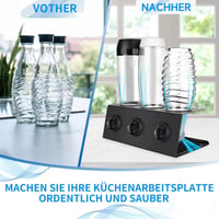 Rivasen Držiak na fľaše SodaStream s odkvapkávačom z nehrdzavejúcej ocele pre 3 fľaše a držiakom na uzávery, čierny, 15,5x10,5x30 cm, pre fľaše Crystal a Emil 5