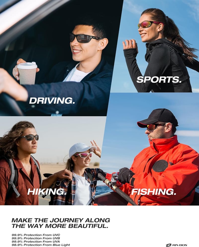 RIVBOS RB833 Sunglasses Cycling Glasses Sports Glasses for Women Men Polarised TR90 Super Light Unbreakable Frame UV400 Hiking Running Golf and Fishing