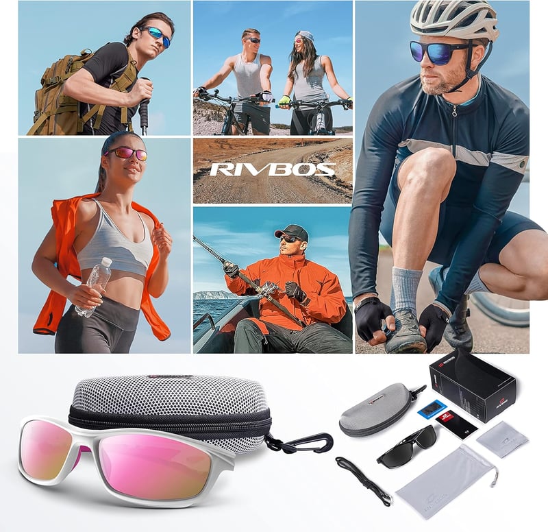 RIVBOS RB833 Sunglasses Cycling Glasses Sports Glasses for Women Men Polarised TR90 Super Light Unbreakable Frame UV400 Hiking Running Golf and Fishing