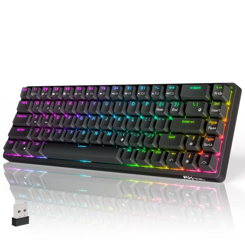 RK ROYAL KLUDGE G68 Mehanička Tipkovnica za Igre - 65% Kompaktna, RGB, Bežična/Bluetooth/USB, Hot-Swap, Crveni Prekidači, Crna