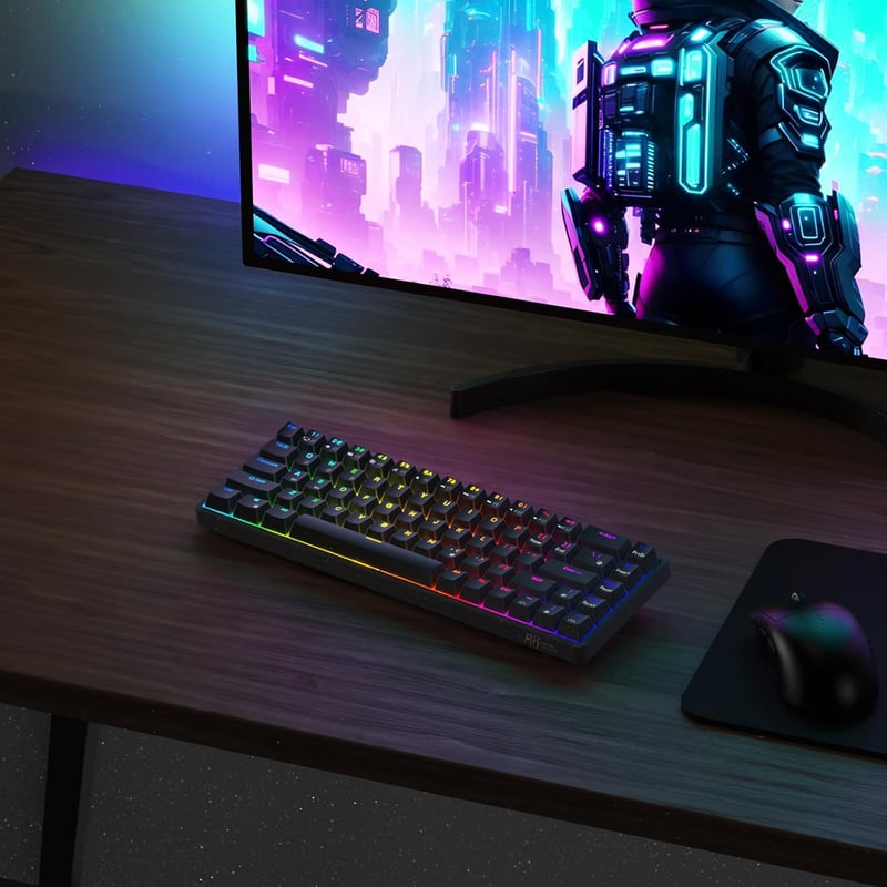 RK ROYAL KLUDGE G68 Mechanikus Gamer Billentyűzet - 65% Kompakt, RGB, Vezeték Nélküli/Bluetooth/USB, Hot-Swap, Piros Kapcsoló, Fekete