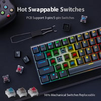 RK ROYAL KLUDGE G68 Mechanikus Gamer Billentyűzet - 65% Kompakt, RGB, Vezeték Nélküli/Bluetooth/USB, Hot-Swap, Piros Kapcsoló, Fekete 4