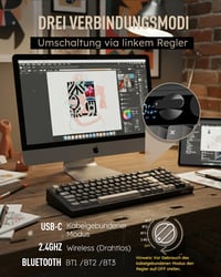 Tastatură mecanică RK ROYAL KLUDGE M100 cu ecran și buton rotativ, 96% gasket, QWERTZ cu tastatură numerică, BT, 2.4GHz, USB-C, RGB, 8000mAh, hotswap, Creamy, negru 3