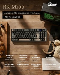 Tastatură mecanică RK ROYAL KLUDGE M100 cu ecran și buton rotativ, 96% gasket, QWERTZ cu tastatură numerică, BT, 2.4GHz, USB-C, RGB, 8000mAh, hotswap, Creamy, negru 2
