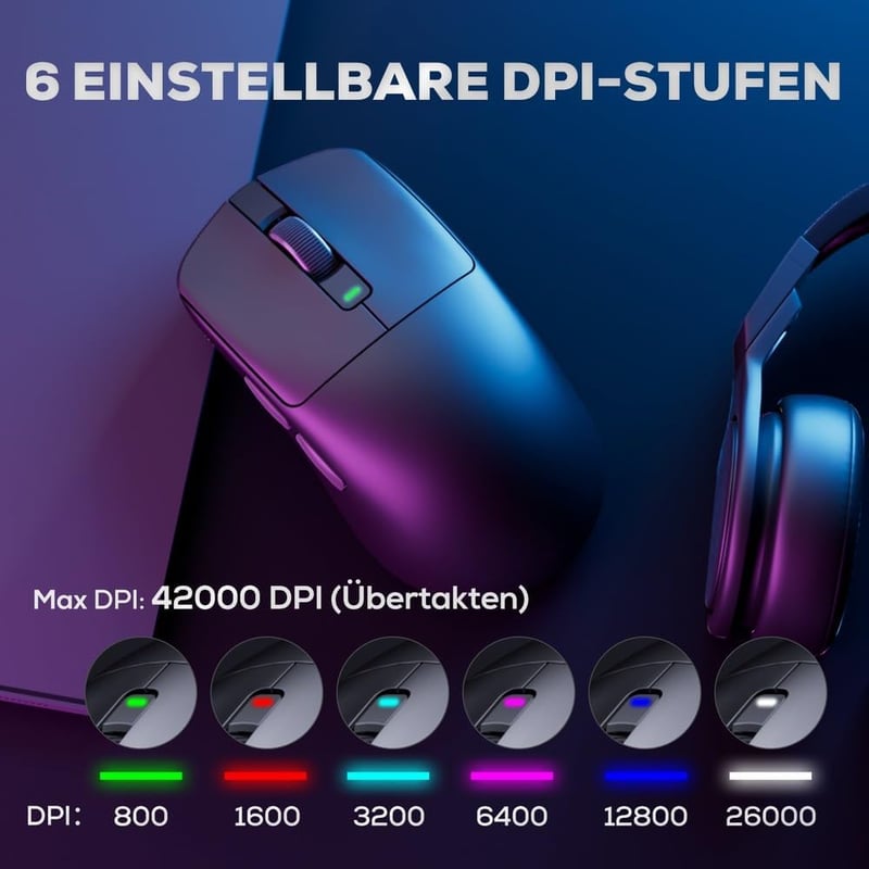 RK ROYAL KLUDGE M3 Vezeték Nélküli Gamer Egér, 30K DPI PAW3950 Szenzor, 47g Ultrakönnyű, 8K Polling, 3 Módú Csatlakozás, 5 Programozható Gom