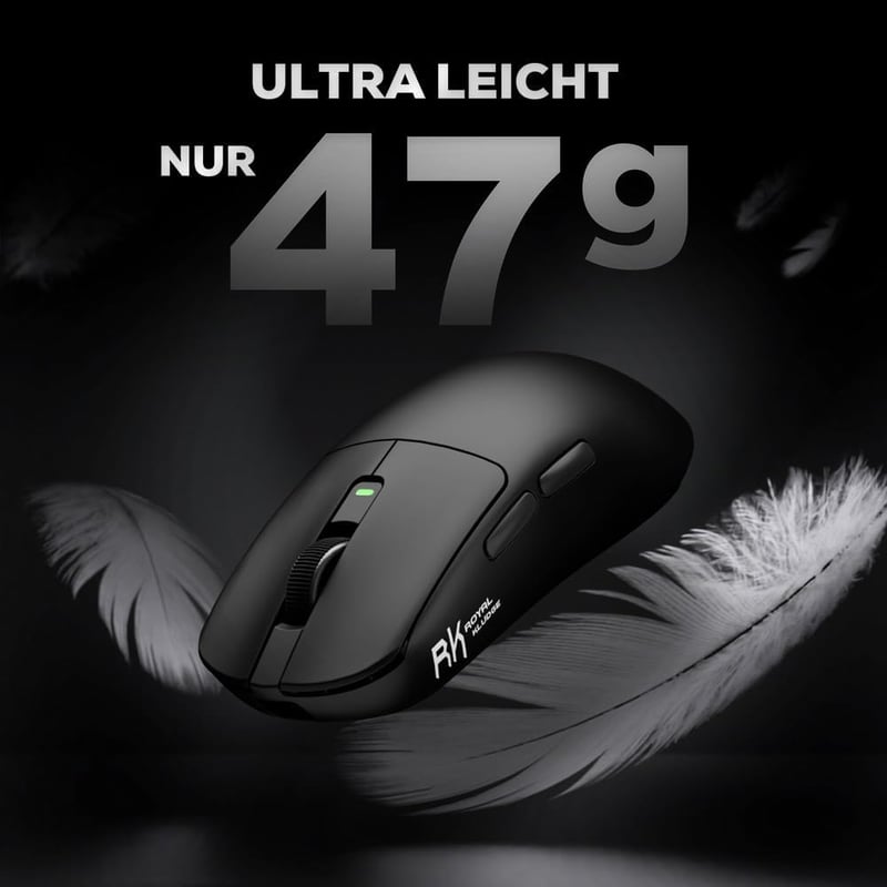 RK ROYAL KLUDGE M3 Vezeték Nélküli Gamer Egér, 30K DPI PAW3950 Szenzor, 47g Ultrakönnyű, 8K Polling, 3 Módú Csatlakozás, 5 Programozható Gom