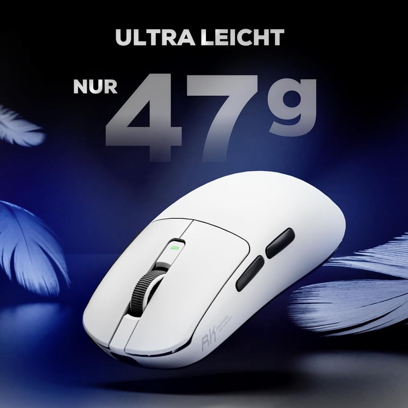 RK ROYAL KLUDGE M3 Wireless Gaming Egér 47g Ultralight 30K DPI 8K Polling Fehér