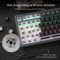 RK ROYAL KLUDGE M75 75% TKL Mechanikus Gamer Billentyűzet, RGB Háttérvilágítás, OLED Kijelző, Hot-Swap Brown Switch, Vezeték Nélküli/Bluetoo 5