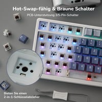 RK ROYAL KLUDGE M75 Vezeték Nélküli Mechanikus Gamer Billentyűzet, 75% TKL, RGB, QWERTZ, OLED Kijelző, Hot-Swap Brown Switch, Lila 5