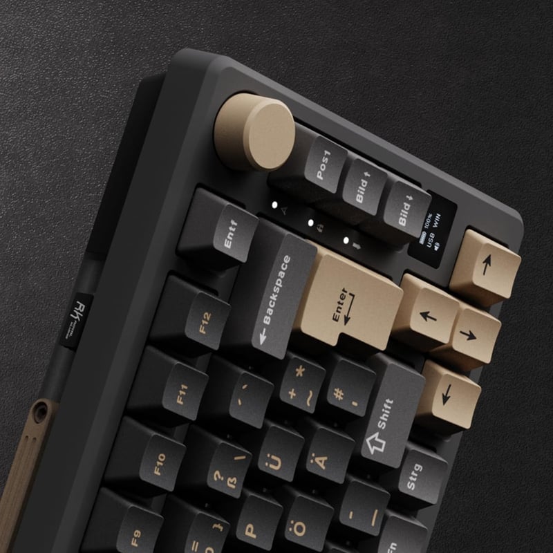 RK ROYAL KLUDGE M75 75% TKL Mechanikus Gamer Billentyűzet, RGB Háttérvilágítás, OLED Kijelző, Hot-Swap Brown Switch, Vezeték Nélküli/Bluetoo