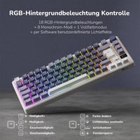 RK ROYAL KLUDGE M75 Vezeték Nélküli Mechanikus Gamer Billentyűzet, 75% TKL, RGB, QWERTZ, OLED Kijelzővel, Hot-Swap Red Switch, Levendula Lil 6