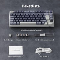 RK ROYAL KLUDGE M75 Vezeték Nélküli Mechanikus Gamer Billentyűzet, 75% TKL, RGB, QWERTZ, OLED Kijelző, Hot-Swap Brown Switch, Lila 9