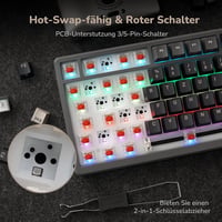 RK ROYAL KLUDGE M75 Vezeték Nélküli Mechanikus Gamer Billentyűzet, 75% TKL, RGB, OLED Kijelző, Hot-Swap Piros Switch, QWERTZ, Szürke 5