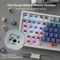 RK ROYAL KLUDGE M75 Vezeték Nélküli Mechanikus Gamer Billentyűzet, 75% TKL, RGB, QWERTZ, OLED Kijelzővel, Hot-Swap Red Switch, Levendula Lil 5