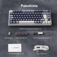 RK ROYAL KLUDGE M75 Vezeték Nélküli Mechanikus Gamer Billentyűzet, 75% TKL, RGB, QWERTZ, OLED Kijelzővel, Hot-Swap Red Switch, Levendula Lil 9