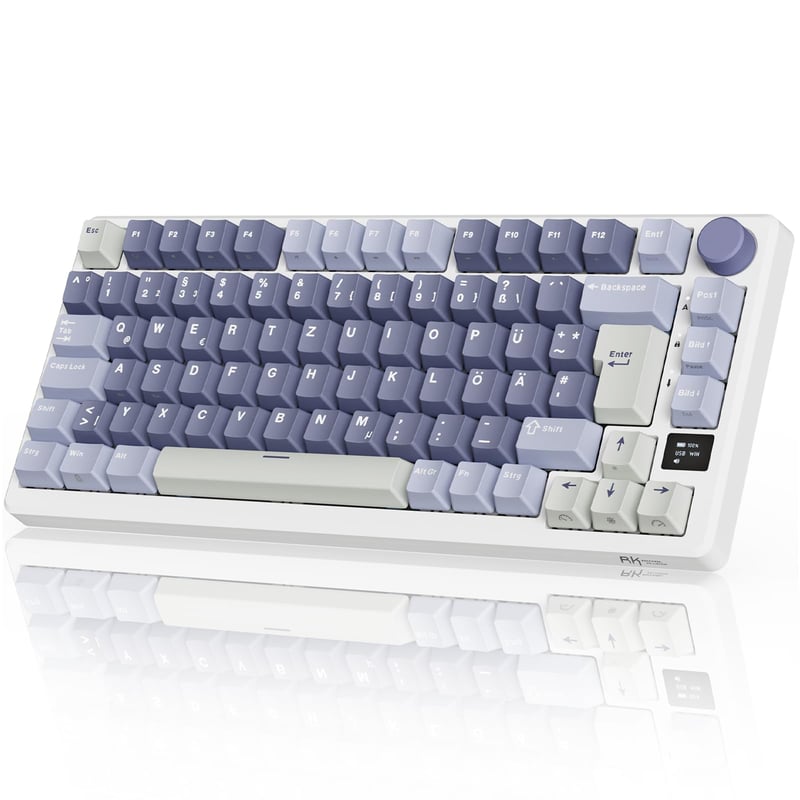 RK ROYAL KLUDGE M75 Bežična Mehanička Tipkovnica za Igre, 75% TKL, RGB, QWERTZ, OLED Zaslon, Hot-Swap Brown Switch, Ljubičasta