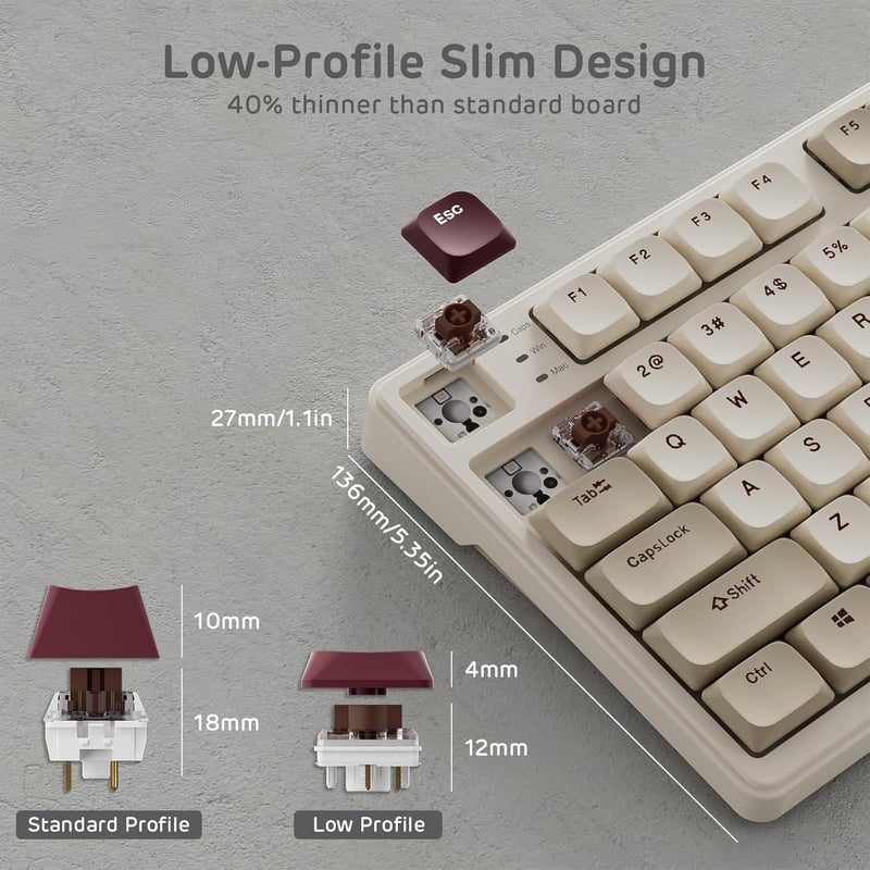 RK ROYAL KLUDGE N80 Mechanikus Billentyűzet 75% Wireless Bluetooth USB-C Brown Switch