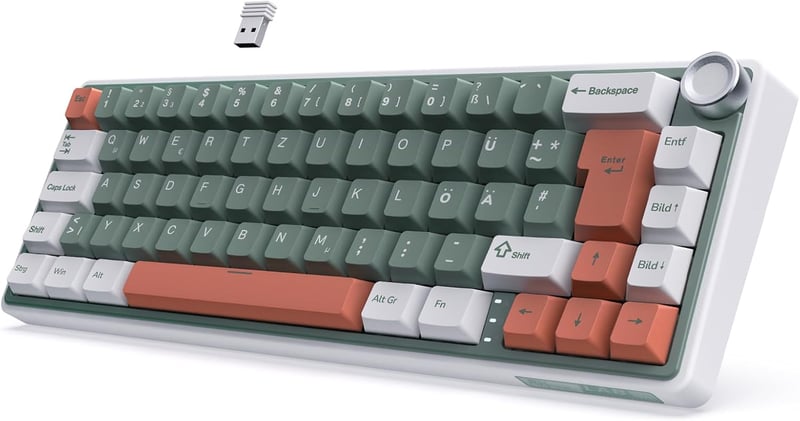 RK ROYAL KLUDGE R65 Gamer Billentyűzet 60% Elrendezés, Vezeték Nélküli Bluetooth/2.4G/USB-C, RGB Háttérvilágítás, Hot-Swap Creamy Kapcsolók,