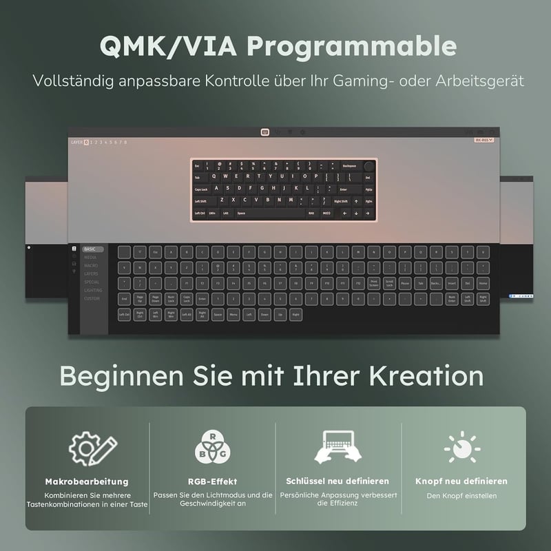 RK ROYAL KLUDGE R65 Gamer Billentyűzet 60% Elrendezés, Vezeték Nélküli Bluetooth/2.4G/USB-C, RGB Háttérvilágítás, Hot-Swap Creamy Kapcsolók,