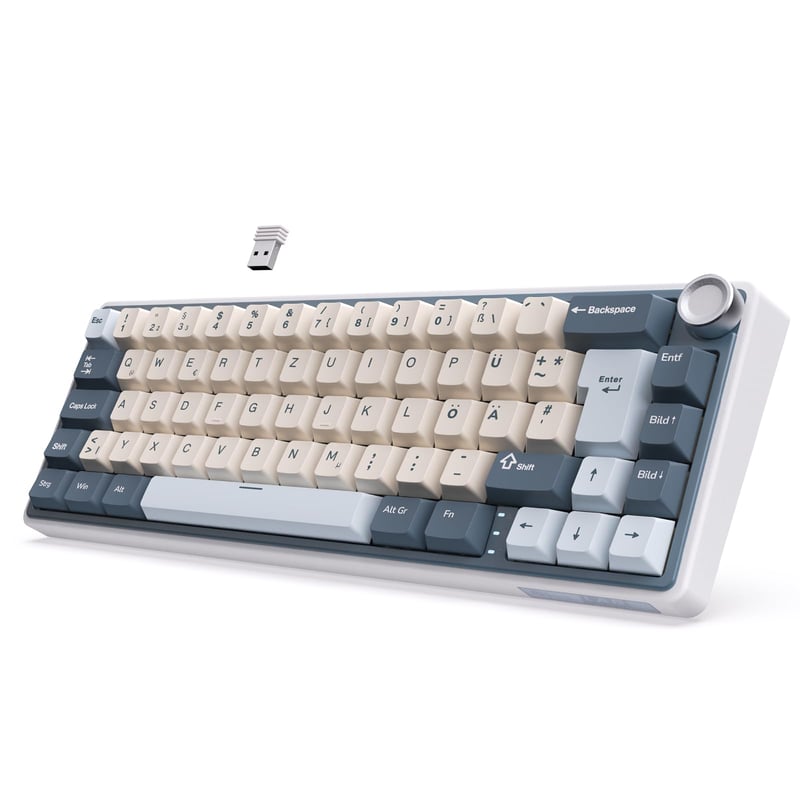 RK ROYAL KLUDGE R65 Mehanička tipkovnica Cream Switch - Bežična Bluetooth gamerska tipkovnica plave boje s baterijom od 3750 mAh