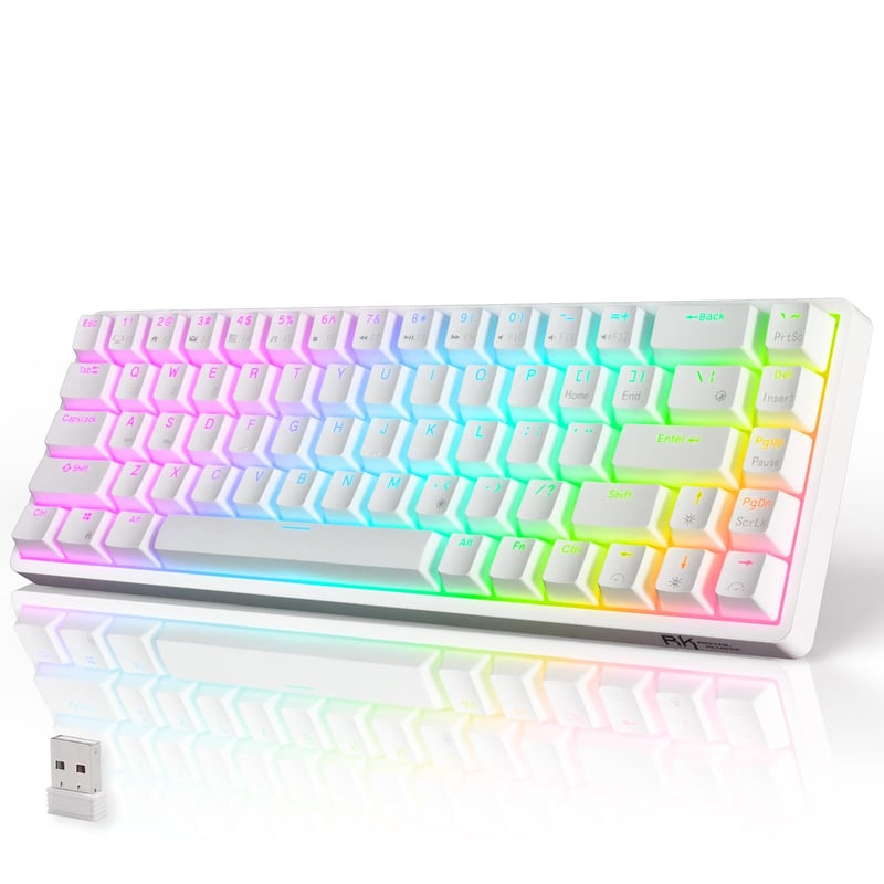 Tastatură mecanică wireless RK Royal Kludge RK G68, 65%, RGB, switch-uri albastre - alb