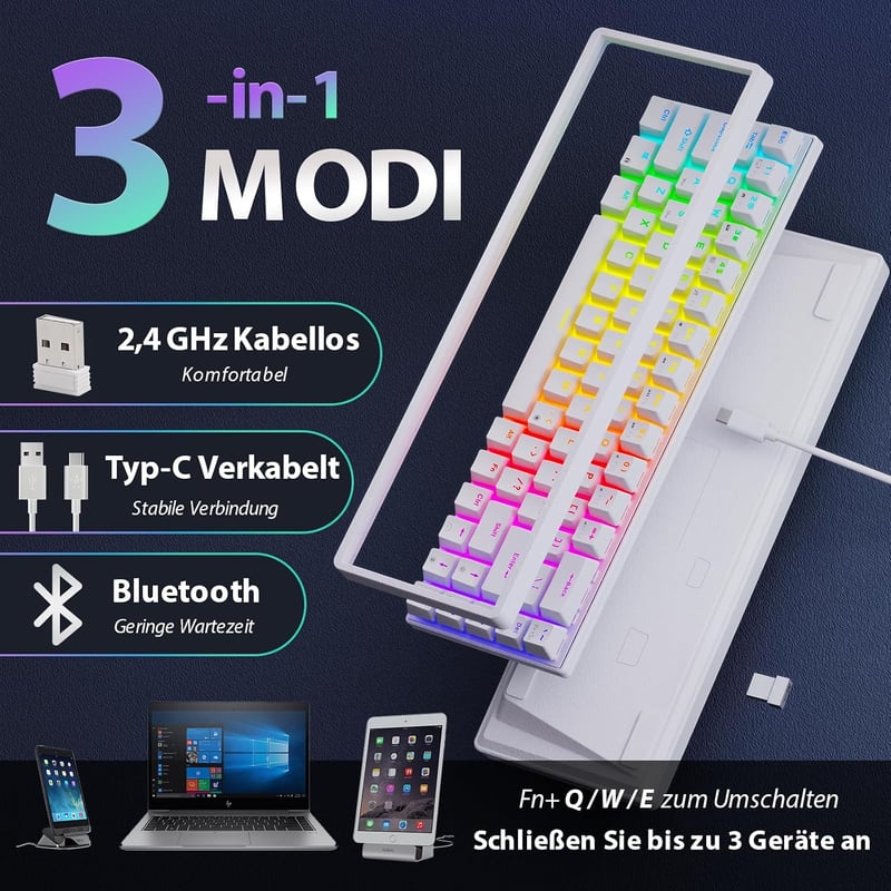 RK ROYAL KLUDGE RK G68 Wireless Mechanikus Billentyűzet 65% RGB Gaming Kék Switch