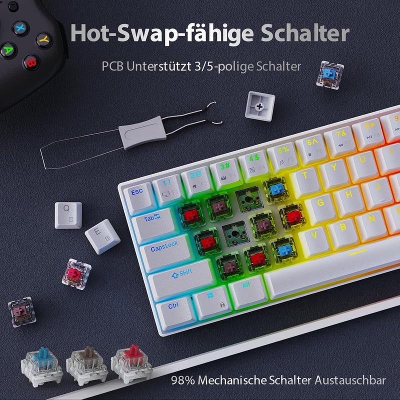 RK ROYAL KLUDGE RK G68 Wireless Mechanikus Billentyűzet 65% RGB Gaming Kék Switch