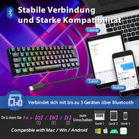 RK ROYAL KLUDGE RK61 RGB 60% Mechanikus Gamer Billentyűzet, Vezeték Nélküli/Vezetékes Bluetooth, Hot-Swap Lineáris Red Switch, Többeszközös  7