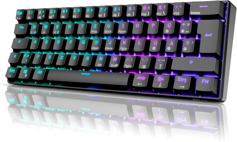 RK ROYAL KLUDGE RK61 RGB 60% Mechanikus Gamer Billentyűzet, Vezeték Nélküli/Vezetékes Bluetooth, Hot-Swap Lineáris Red Switch, Többeszközös 