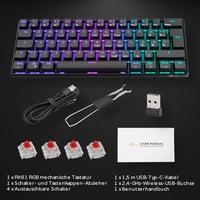 RK ROYAL KLUDGE RK61 RGB 60% Mechanikus Gamer Billentyűzet, Vezeték Nélküli/Vezetékes Bluetooth, Hot-Swap Lineáris Red Switch, Többeszközös  9