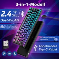 RK ROYAL KLUDGE RK61 RGB 60% Mechanikus Gamer Billentyűzet, Vezeték Nélküli/Vezetékes Bluetooth, Hot-Swap Lineáris Red Switch, Többeszközös  2
