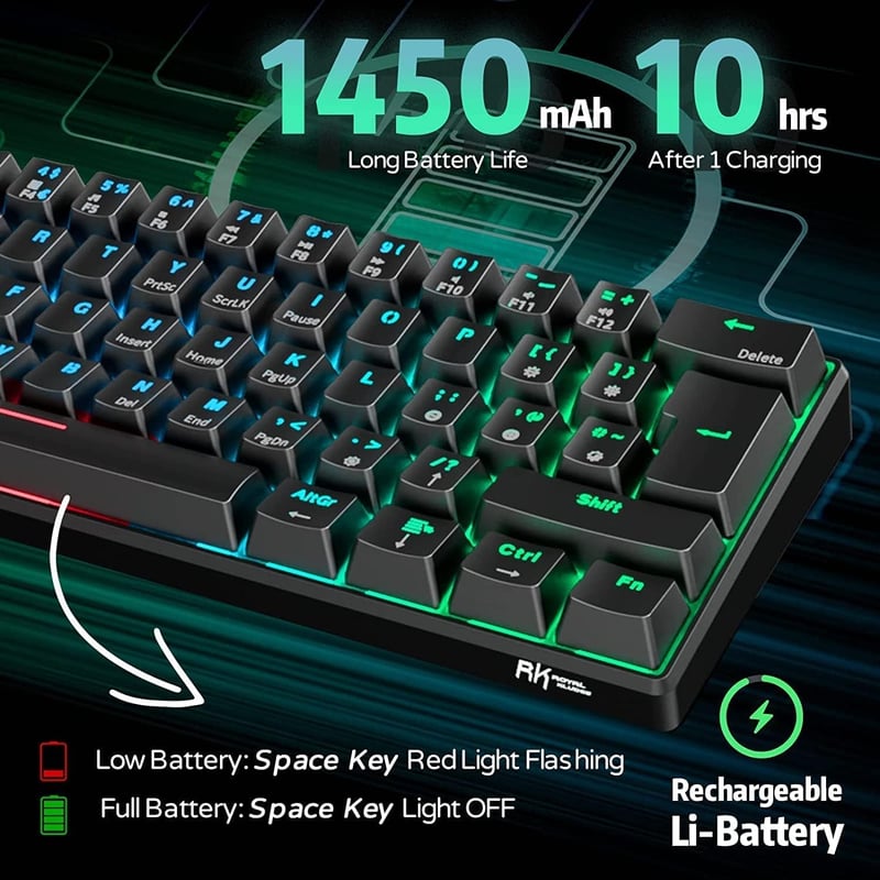 RK ROYAL KLUDGE RK61 RGB 60% Mechanikus Gaming Billentyűzet Wireless Bluetooth Kék Switch
