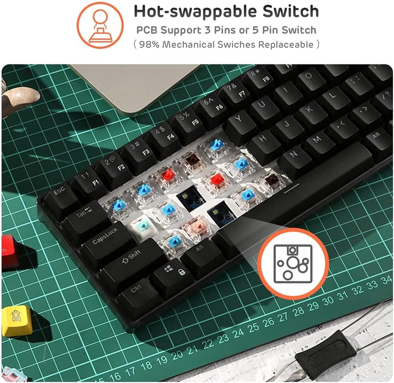 RK Royal Kludge RK61-US 60% Mechanikus Billentyűzet Vezeték Nélküli Bluetooth USB