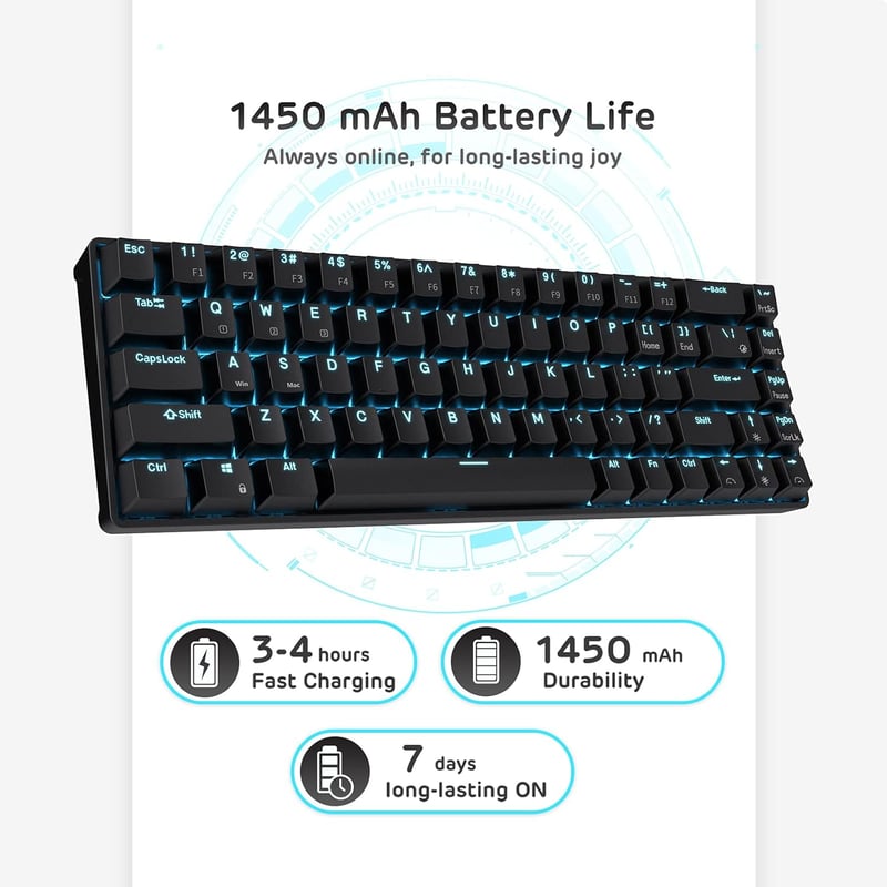 RK ROYAL KLUDGE RK68 Wireless Mechanikus Billentyűzet 65% Kompakt Bluetooth Gaming Csere Kapcsoló Fekete
