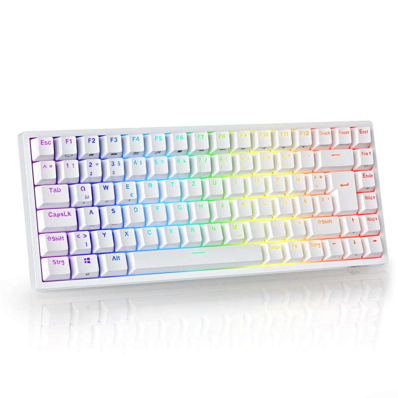 RK ROYAL KLUDGE RK84-DE 75% Kompakt Mechanikus Gamer Billentyűzet, TKL, Kék Kapcsolók, RGB Háttérvilágítás, Bluetooth, 2.4 GHz, Mac és Windo