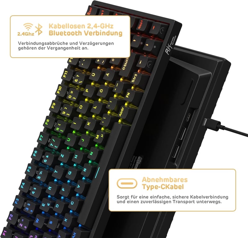RK ROYAL KLUDGE RK84-DE 75% Mechanikus Gaming Billentyűzet, Brown Switch, RGB Háttérvilágítás