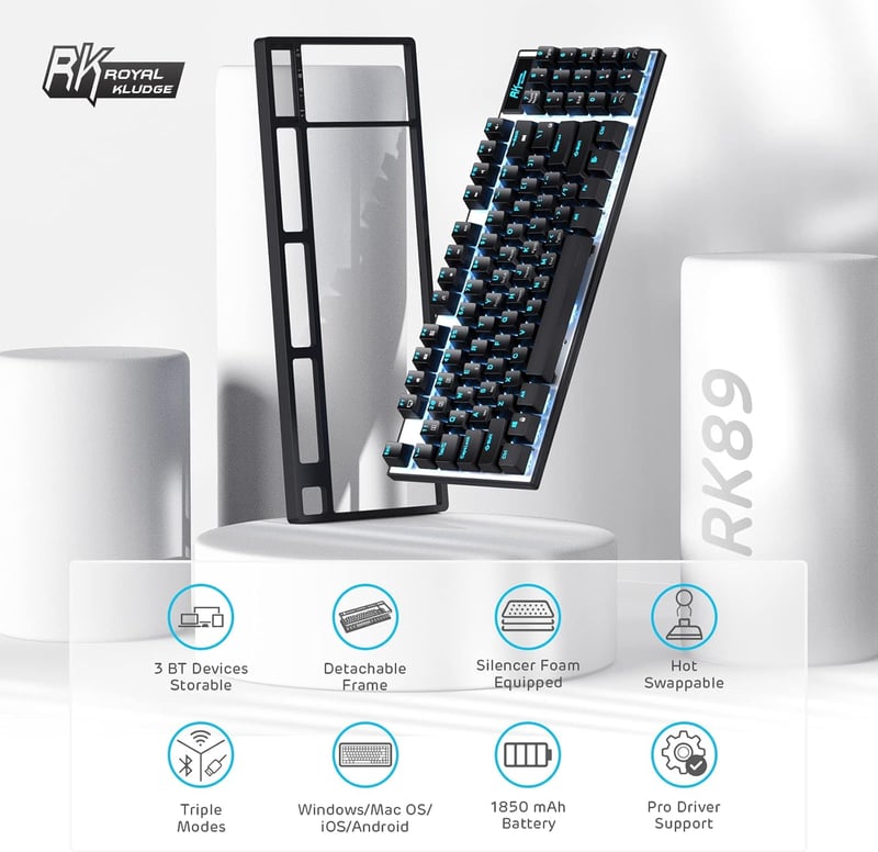 RK ROYAL KLUDGE RK89 85% mechanikus billentyűzet Bluetooth 2.4G USB-C piros kapcsoló
