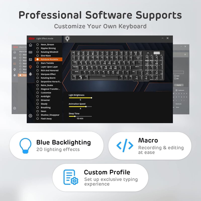 RK ROYAL KLUDGE RK96 RGB mechanikus billentyűzet, 96 gomb, Bluetooth 5.0, erdei kék