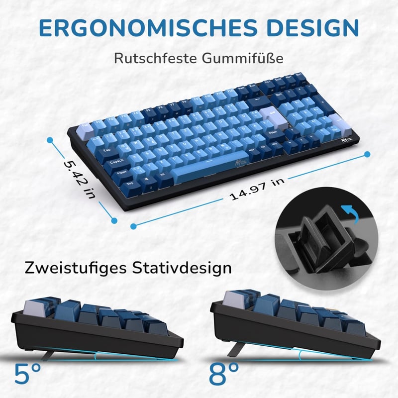 Tastatură Mecanică de Gaming RK ROYAL KLUDGE RK98 - Iluminare de Fundal RGB Wireless, Switch-uri Brown Hot-Swap, 3 Moduri de Conectare, 100 Taste