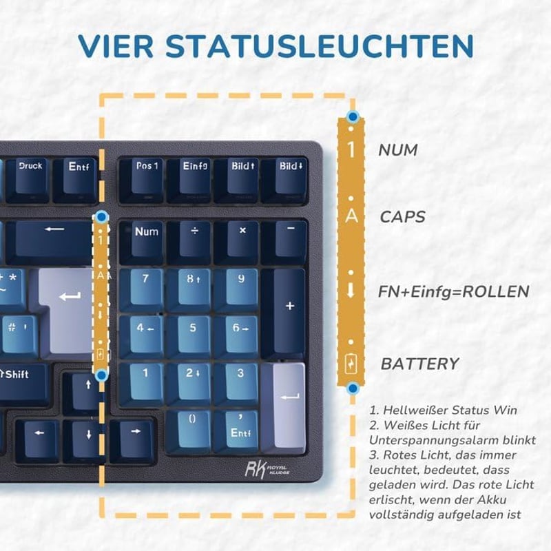 RK ROYAL KLUDGE RK98 Mechanikus Gamer Billentyűzet Vezeték Nélküli 2.4G Bluetooth QWERTZ Brown Switch RGB