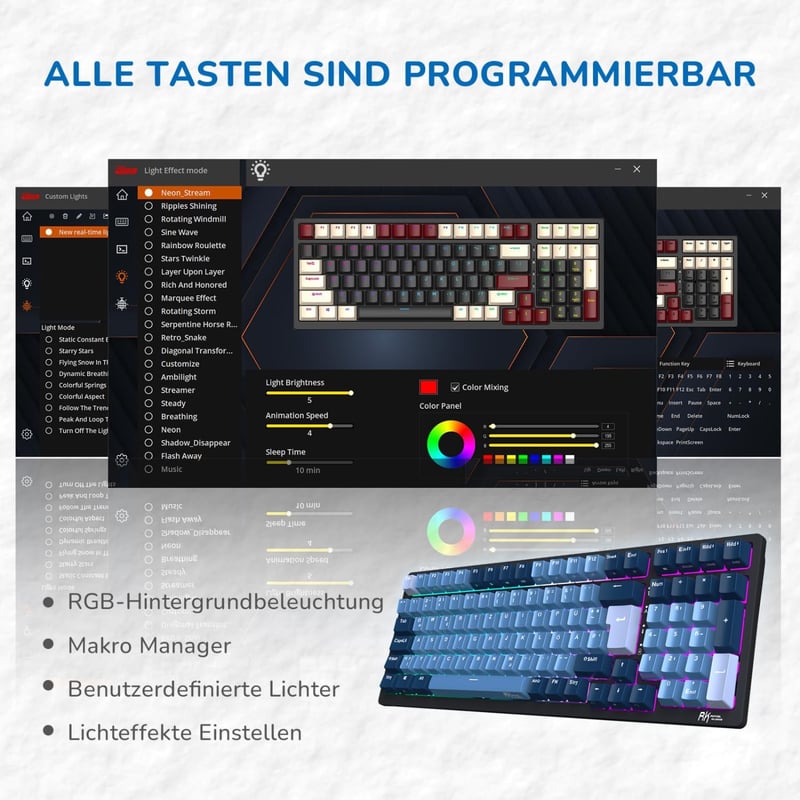 Tastatură Mecanică de Gaming RK ROYAL KLUDGE RK98 - Iluminare de Fundal RGB Wireless, Switch-uri Brown Hot-Swap, 3 Moduri de Conectare, 100 Taste