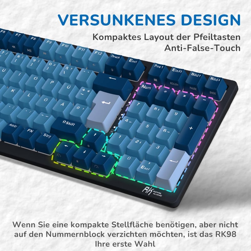 RK ROYAL KLUDGE RK98 Mechanikus Gamer Billentyűzet Vezeték Nélküli 2.4G Bluetooth QWERTZ Brown Switch RGB