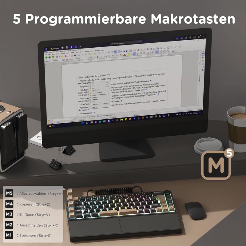 RK ROYAL KLUDGE S70 Wireless Mechanikus Gamer Billentyűzet Split Ergonomikus QWERTZ RGB
